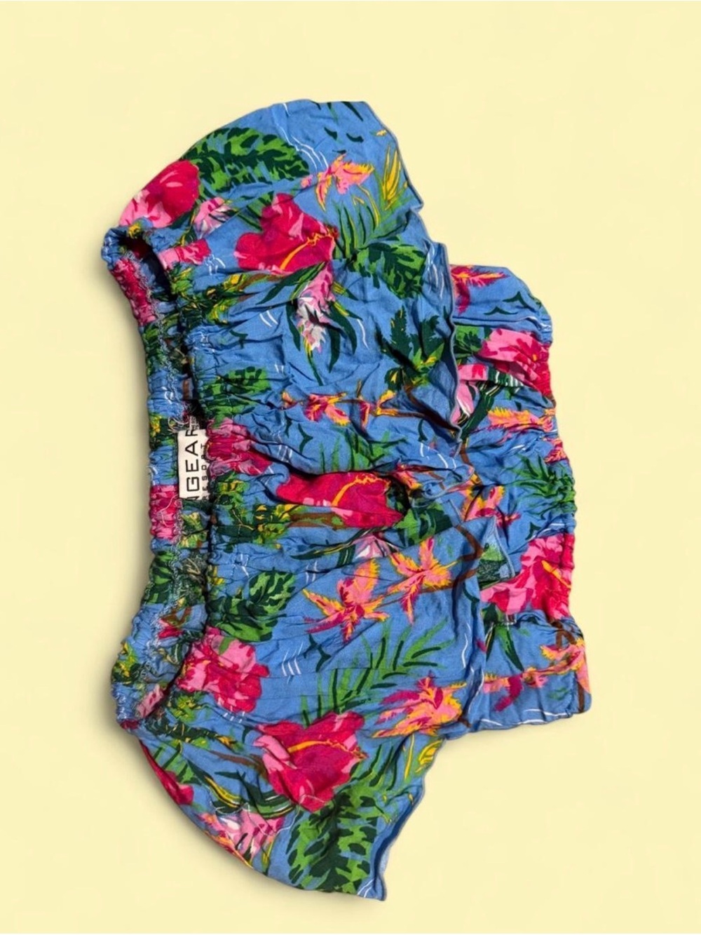Ingear Blue Floral Smocked Tube Top with Pink & Green Accents